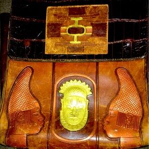 Vintage Leather African print bag